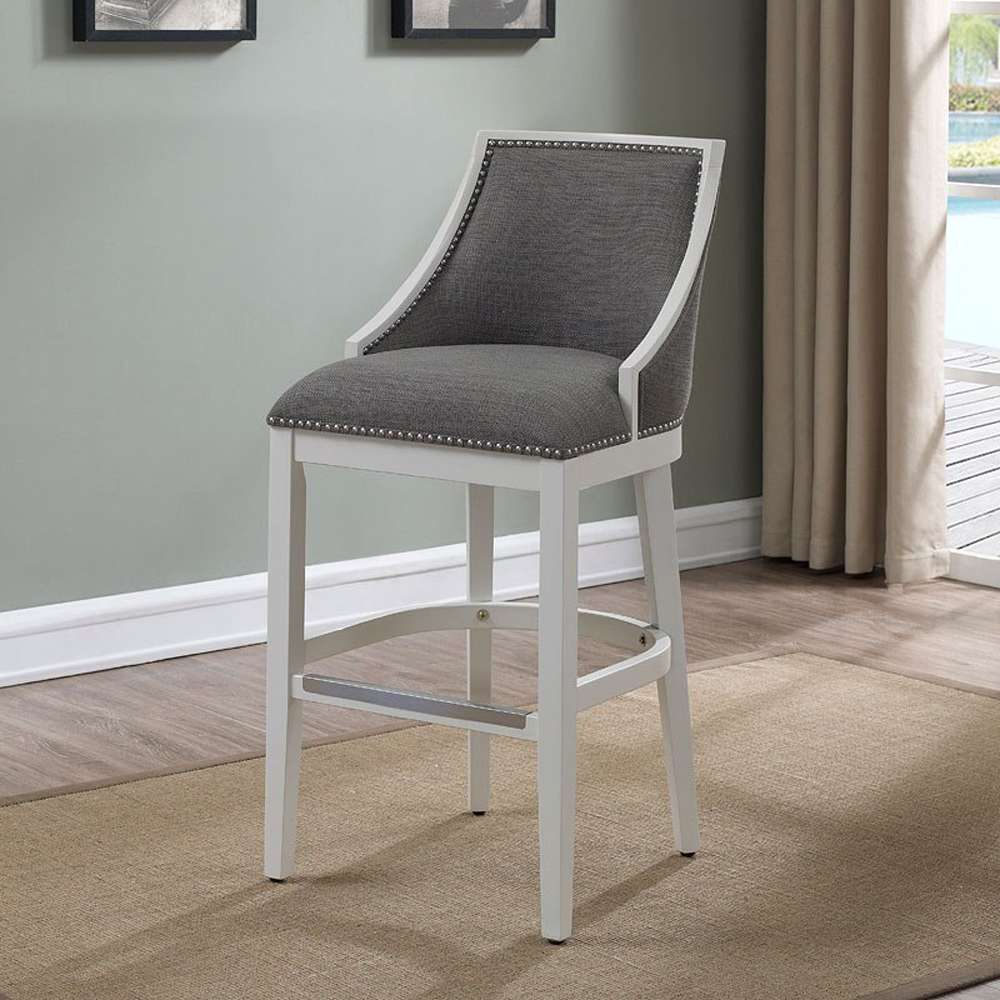 American Woodcrafters - Wood Stool w/ Fabric and Nailhead Trim - Off White Finish - B2-234-26F veiw 1
