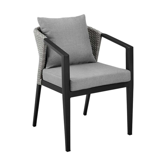 Armen Living - Aileen Outdoor Patio Dining Chairs in Aluminum and Wicker with Grey Cushions (Set of 2) - 840254333208 veiw 2