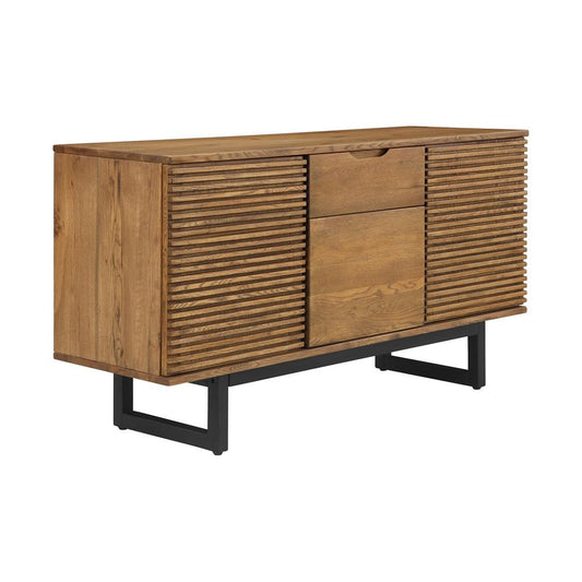 Armen Living - Aldo Brown Oak Sideboard Buffet Cabinet in Brown Oak Wood with Black Metal Legs - LCAOBUROAK veiw 2