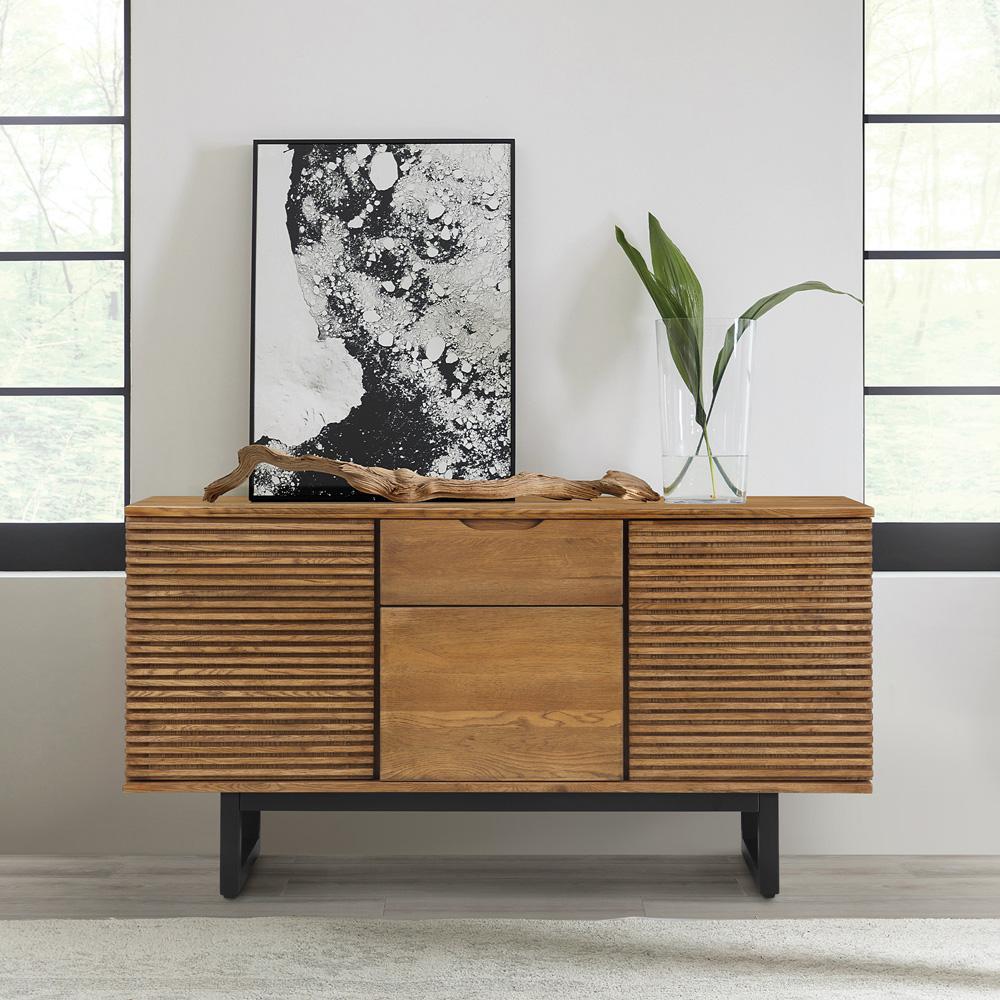 Armen Living - Aldo Brown Oak Sideboard Buffet Cabinet in Brown Oak Wood with Black Metal Legs - LCAOBUROAK veiw 10