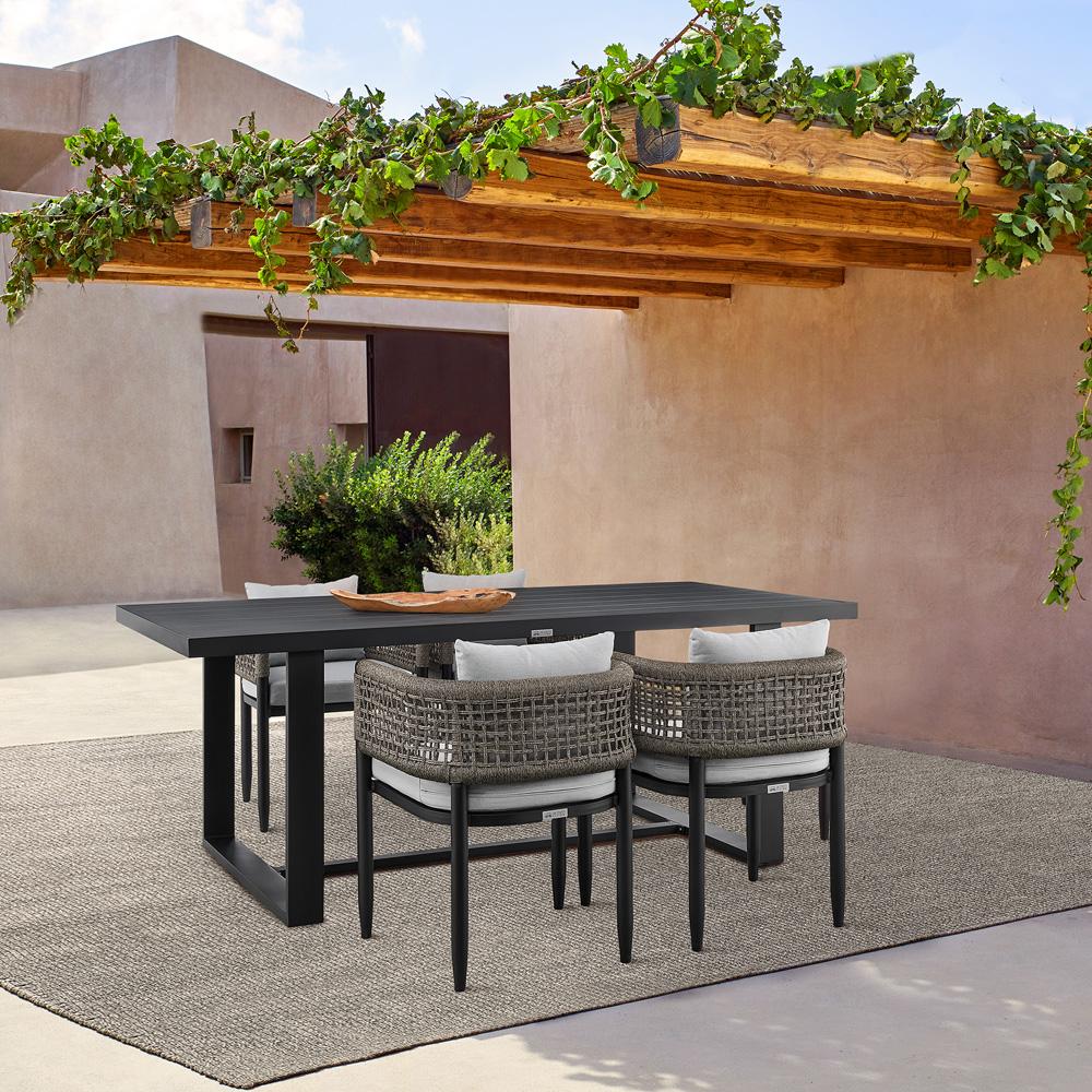 Armen Living - Alegria Outdoor Patio 5-Piece Dining Table Set in Aluminum with Gray Rope and Cushions - SETODAL5BLDKGRY veiw 8