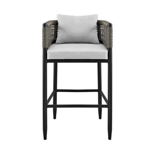 Armen Living - Alegria Outdoor Patio Bar Stool in Aluminum with Gray Rope and Cushions - LCAFBABL30 veiw 2