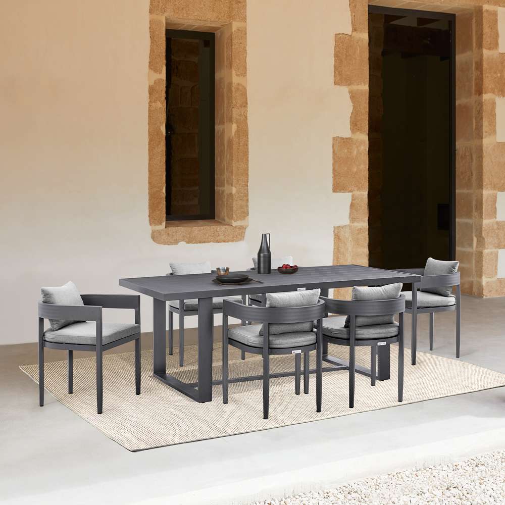 Armen Living - Argiope Outdoor Patio 7-Piece Dining Table Set in Aluminum with Grey Cushions - 840254333024 veiw 8