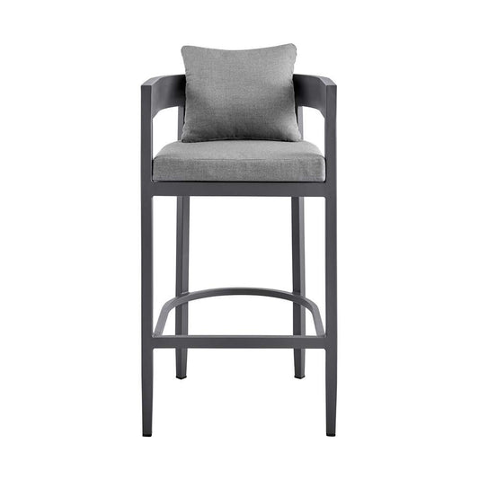 Armen Living - Argiope Outdoor Patio Bar Stool in Aluminum with Grey Cushions - 840254332973 veiw 2