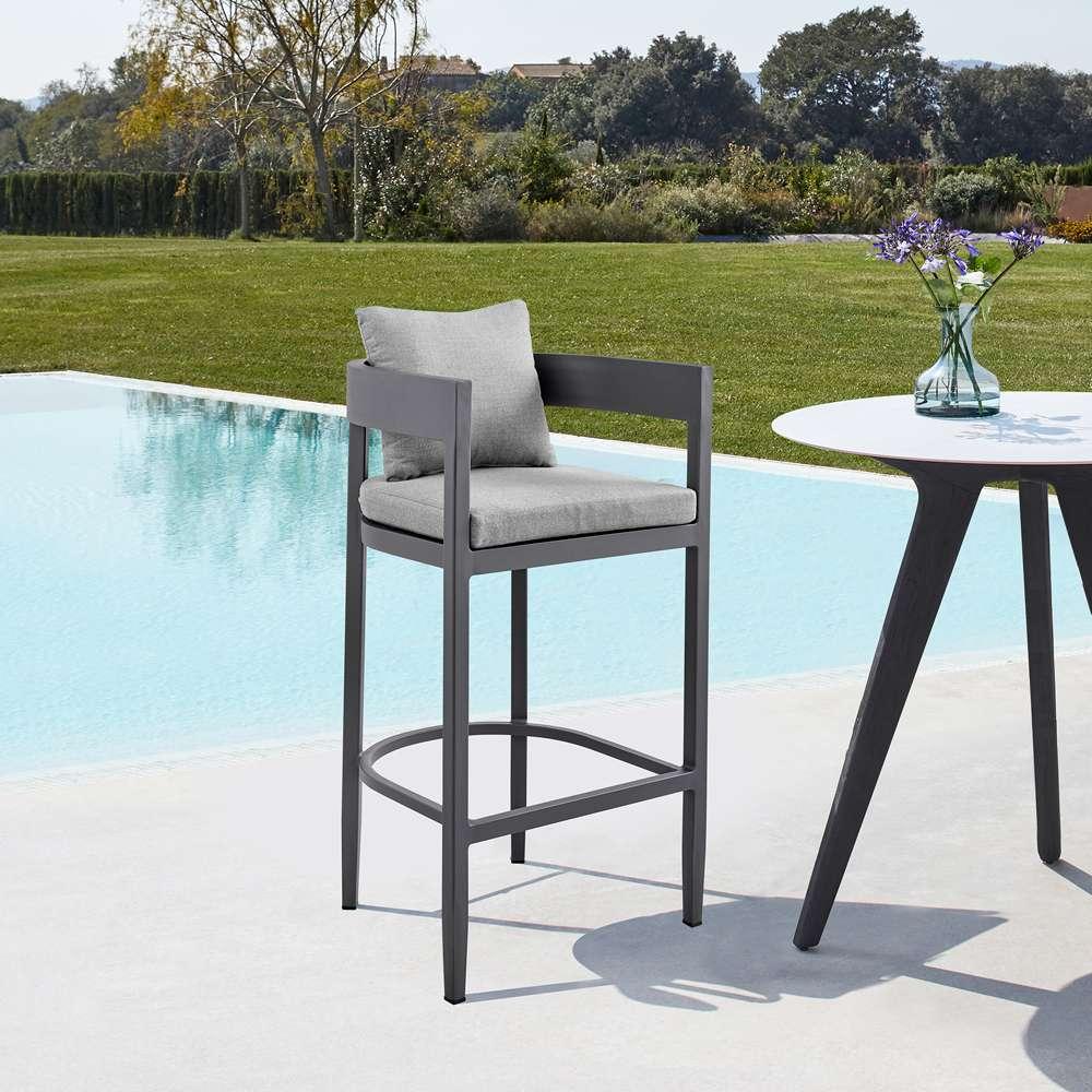 Armen Living - Argiope Outdoor Patio Bar Stool in Aluminum with Grey Cushions - 840254332973 veiw 7