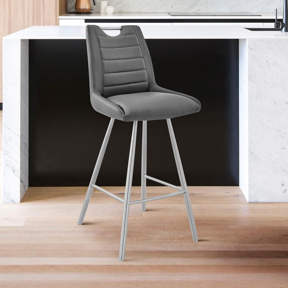 Armen Living - Arizona 30in Bar Height Bar Stool in Charcoal Faux Leather and Brushed Stainless Steel Finish - LCAZBAGR30_CLOSEOUT veiw 9