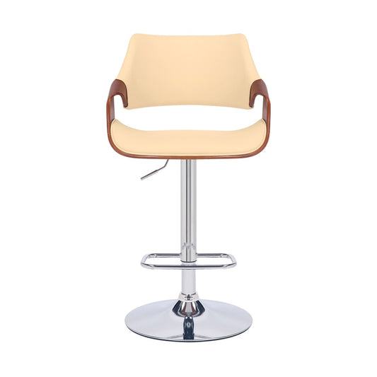 Armen Living - Aspen Adjustable Swivel Cream Faux Leather and Walnut Wood Bar Stool with Chrome Base - LCASBAWACR veiw 2