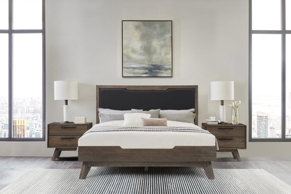 Armen Living - Astoria Queen Platform Bed Frame in Oak with Black Faux Leather - LCAHBDDGQN veiw 9