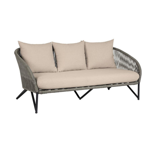 Armen Living - Benicia Outdoor Patio Sofa in Black Steel with Gray Rope and Taupe Olefin Cushions - LCBESOBLKTP veiw 2