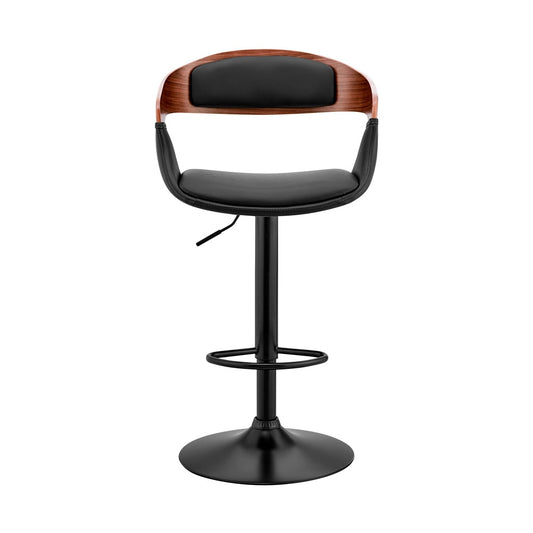 Armen Living - Benson Adjustable Black Faux Leather and Walnut Wood Bar Stool with Black Base - LCBNBAWABLBL veiw 2