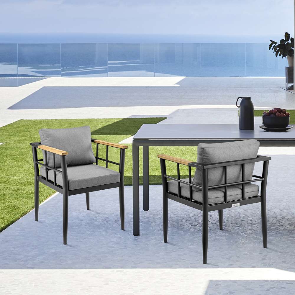 Armen Living - Beowulf Outdoor Patio Dining Chair in Aluminum and Teak with Grey Cushions – (Set of 2) - 840254332881 - CLOSEOUT veiw 9