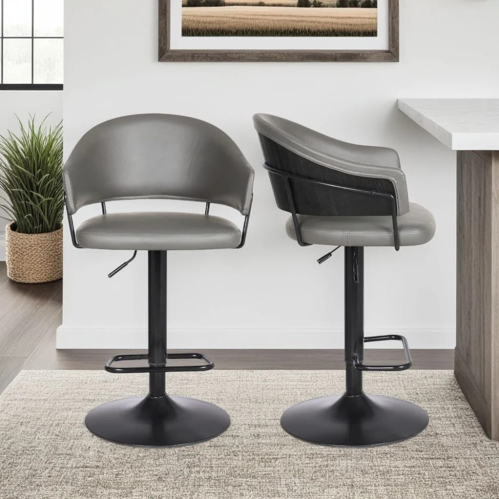Armen Living - Brody Adjustable Height Swivel Grey Faux Leather and Black Wood and Metal Base Bar Stool - LCBOBABLGR view 8