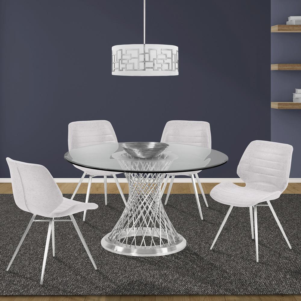 Armen Living - Calypso Contemporary Dining Table in Brushed Stainless Steel with Clear Tempered Glass Top - LCCPDIBABS veiw 7