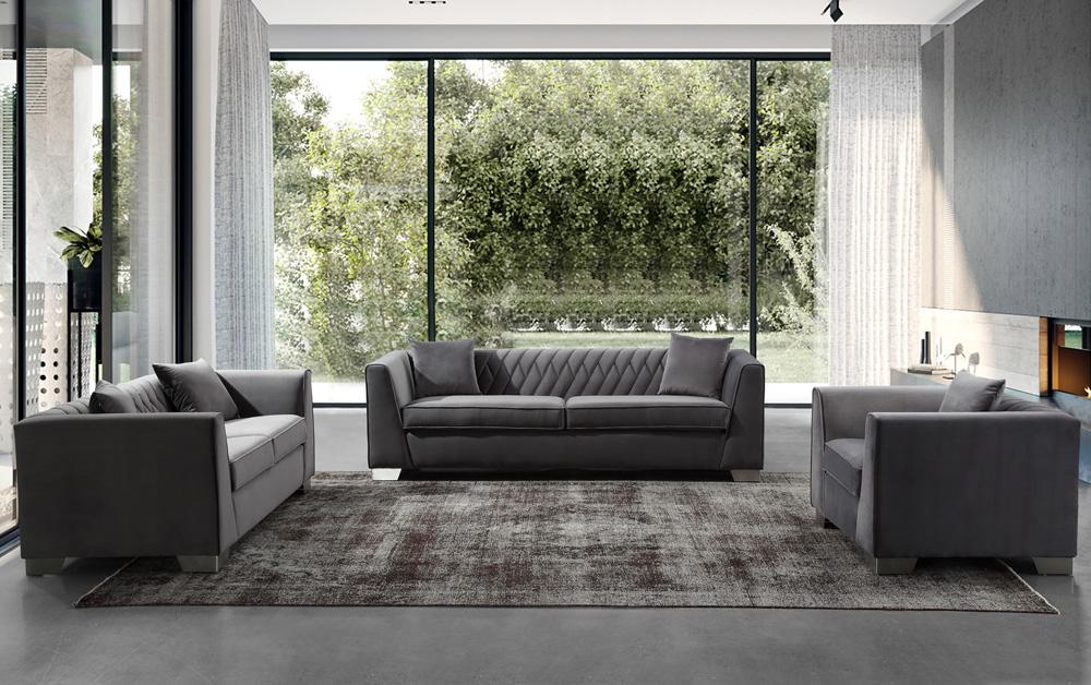 Armen Living - Cambridge Contemporary Loveseat in Brushed Stainless Steel and Dark Gray Velvet - LCCM2GR veiw 4