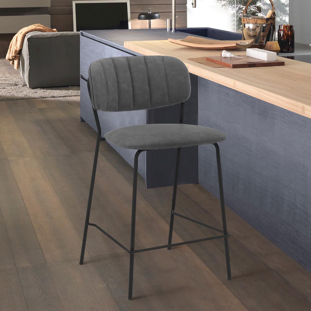 Armen Living - Carlo 26in Gray Faux Leather and Black Metal Counter Height Bar Stool - LCCOBABLGR26_CLOSEOUT veiw 7
