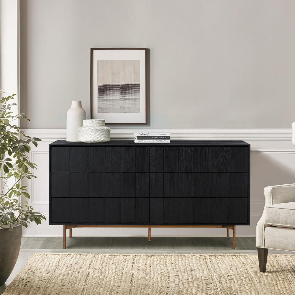 Armen Living - Carnaby 6 Drawer Dresser in Black Brushed Oak and Bronze - LCCFDRBL_CLOSEOUT veiw 8