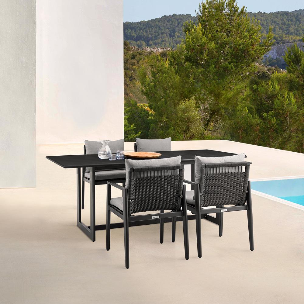 Armen Living - Cayman Outdoor Patio 5-Piece Dining Table Set in Aluminum with Gray Cushions - SETODCA5BLGRY veiw 8