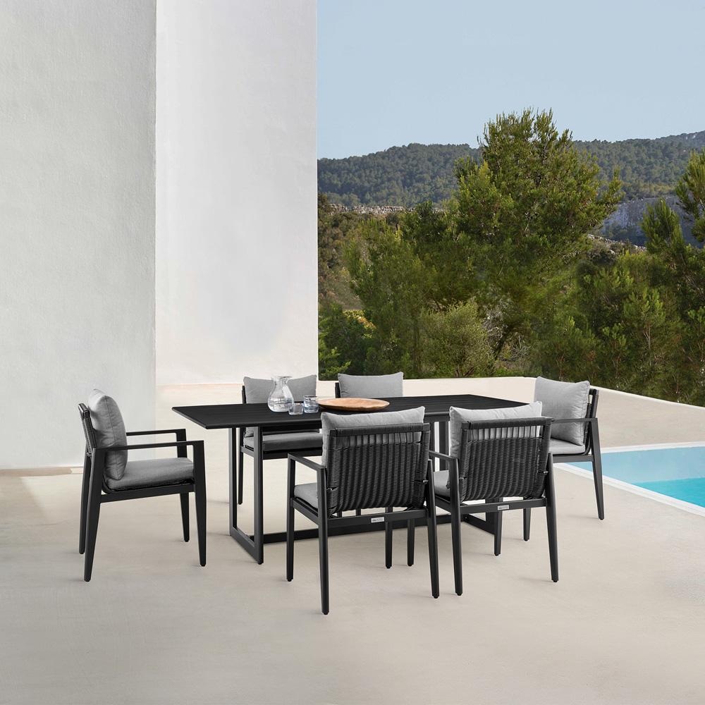 Armen Living - Cayman Outdoor Patio 7-Piece Dining Table Set in Aluminum with Gray Cushions - SETODCA7BLGRY veiw 8