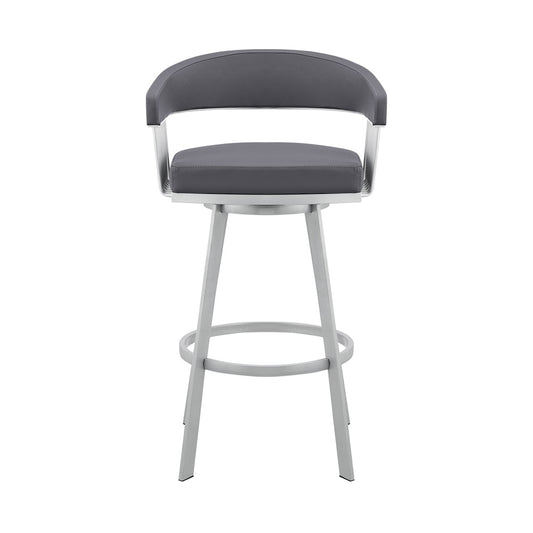 Armen Living - Chelsea 29in Slate Grey Faux Leather and Silver Metal Bar Stool - LCCSBASLGR30 veiw 2