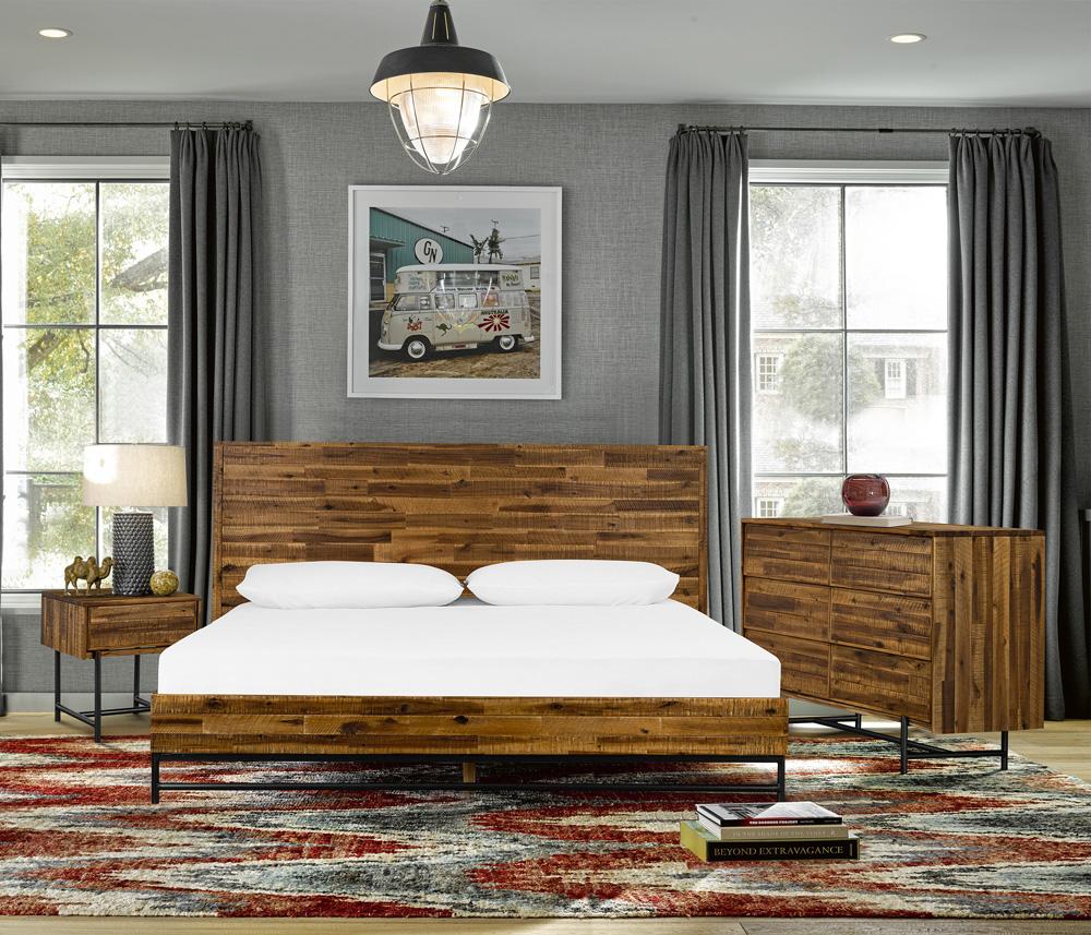 Armen Living - Cusco 3 Piece Acacia Queen Bed and Nightstands Bedroom Set - SETCUBDQN3A - CLOSEOUT veiw 4