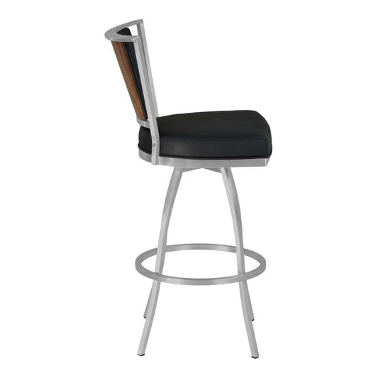Armen Living - Delhi 26in Counter Height Metal Barstool in Gray Faux Leather with Brushed Stainless Steel Finish and Walnut Veneer Back - LCDEBAGRBS26 - CLOSEOUT veiw 2
