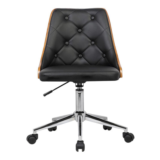 Armen Living - Diamond Mid-Century Office Chair in Chrome finish with Tufted Black Faux Leather and Walnut Veneer Back - LCDIOFCHBLACK veiw 2