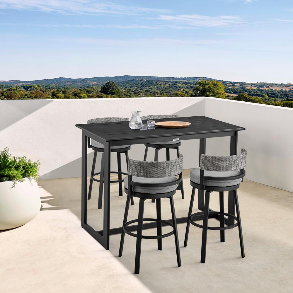 Armen Living - Encinitas Outdoor Patio Counter Height Swivel Bar Stool in Aluminum and Wicker with Grey Cushions - LCECBAGR26 veiw 10