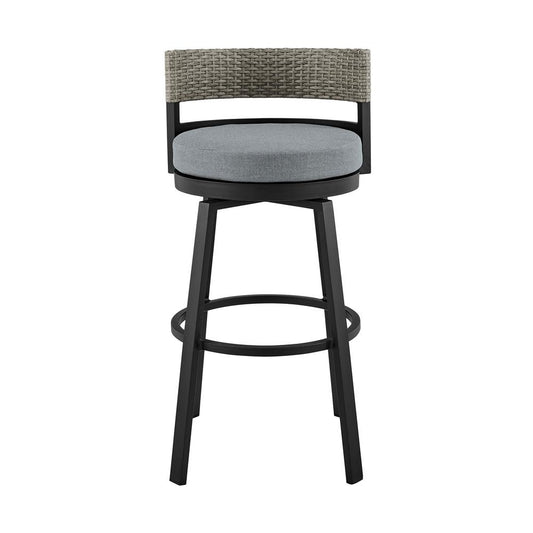 Armen Living - Encinitas Outdoor Patio Swivel Bar Stool in Aluminum and Wicker with Grey Cushions - LCECBAGR30 veiw 2