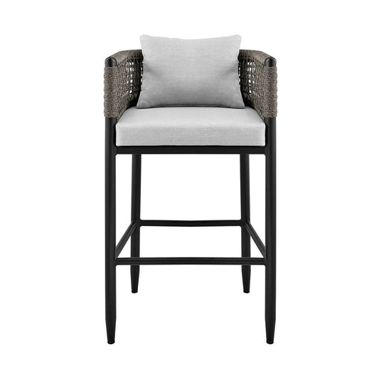 Armen Living - Felicia Outdoor Patio Counter Height Bar Stool in Aluminum with Grey Rope and Cushions - 840254333109 veiw 2