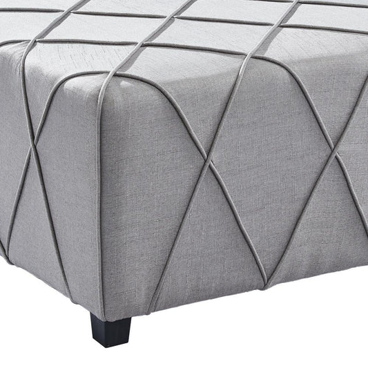 Armen Living - Gemini Contemporary Ottoman in Silver Linen with Piping Accents and Wood Legs - LCGMOTSLV - CLOSEOUT veiw 2
