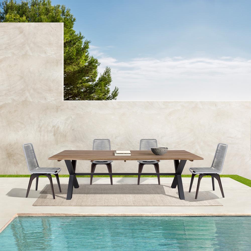 Armen Living - Glendora Island Outdoor Patio 5 Piece Live Edge Dining Set in Eucalyptus Wood and Silver Rope - SETODIS5SL veiw 8
