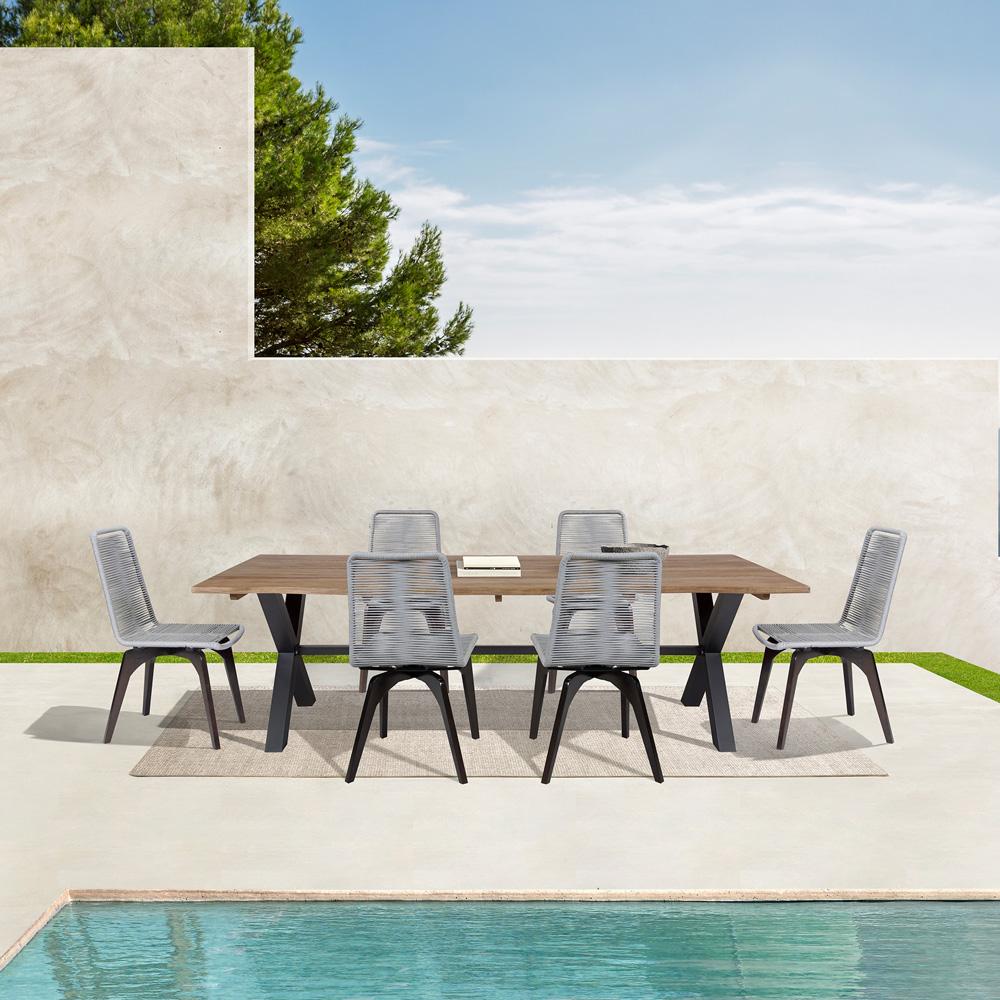 Armen Living - Glendora Island Outdoor Patio 7 Piece Live Edge Dining Set in Eucalyptus Wood and Silver Rope - SETODIS7SL veiw 8