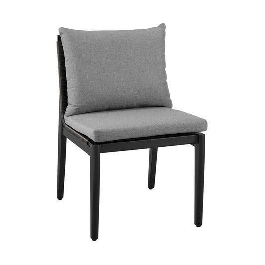 Armen Living - Grand Outdoor Patio 5-Piece Round Dining Table Set in Aluminum with Grey Cushions - 840254332751 veiw 2