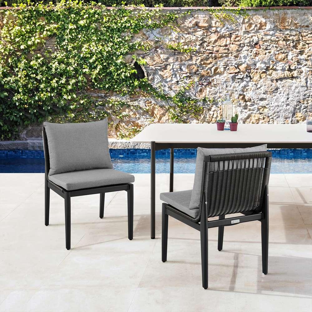 Armen Living - Grand Outdoor Patio Dining Chairs in Aluminum with Grey Cushions (Set of 2) - 840254332720 veiw 8