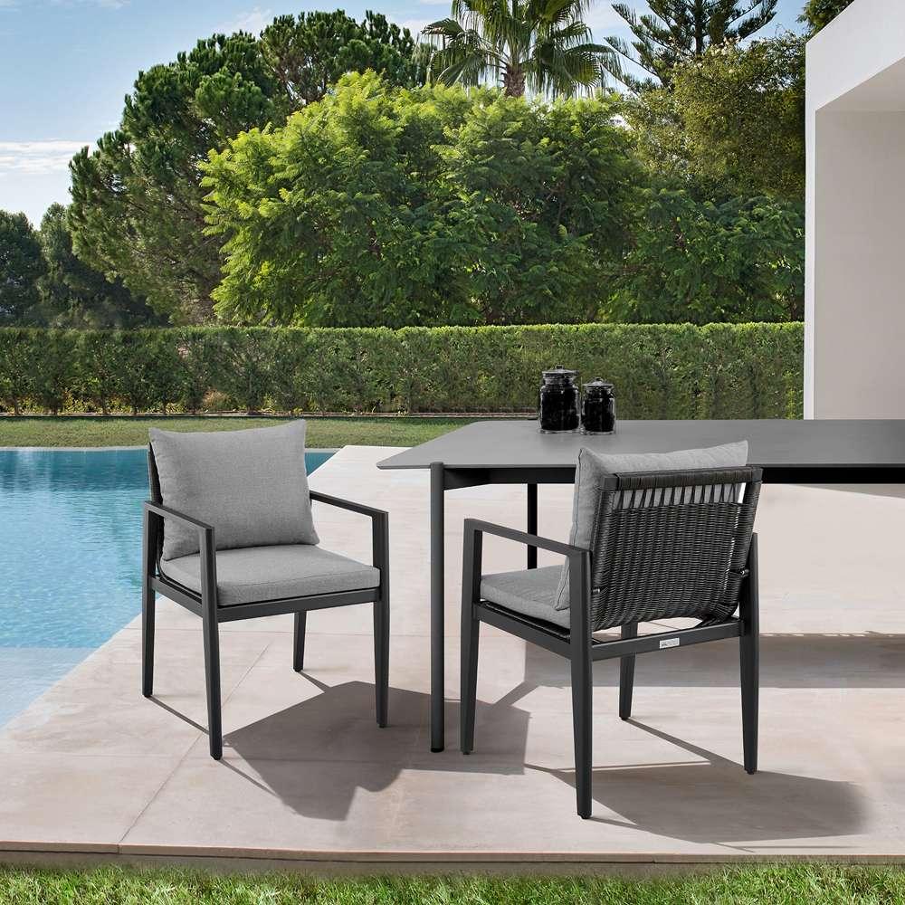 Armen Living - Grand Outdoor Patio Dining Chairs with Arms in Aluminum with Grey Cushions (Set of 2) - 840254332683 veiw 8