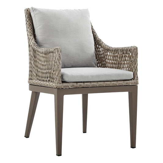 Armen Living - Grenada Outdoor Wicker and Aluminum Gray Dining Chair with Beige Cushions - Set of 2 - LCGDCHGR veiw 2