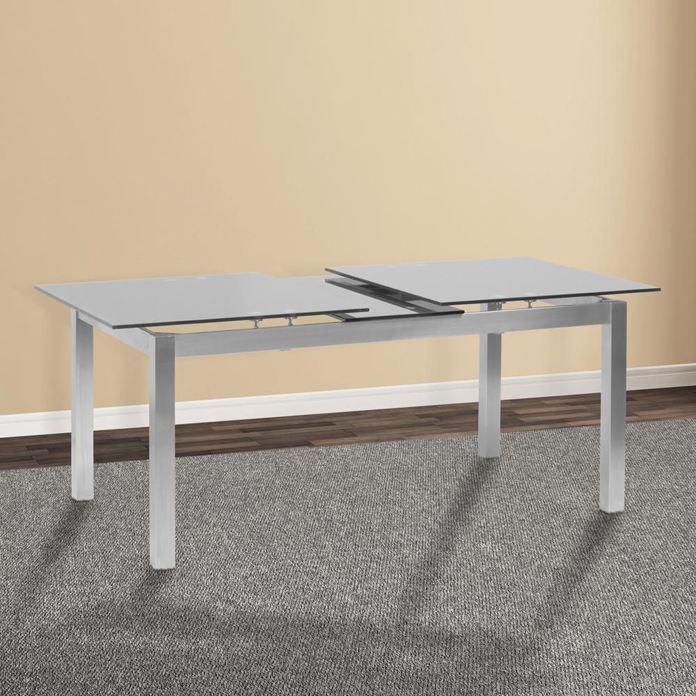 Armen Living - Ivan Extension Dining Table in Brushed Stainless Steel and Gray Tempered Glass Top - LCIVDIGG veiw 6