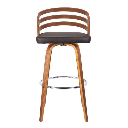 Armen Living - Jayden 30in Bar Height Swivel Brown Faux Leather and Walnut Wood Bar Stool - LCJYBABRWA30 veiw 2