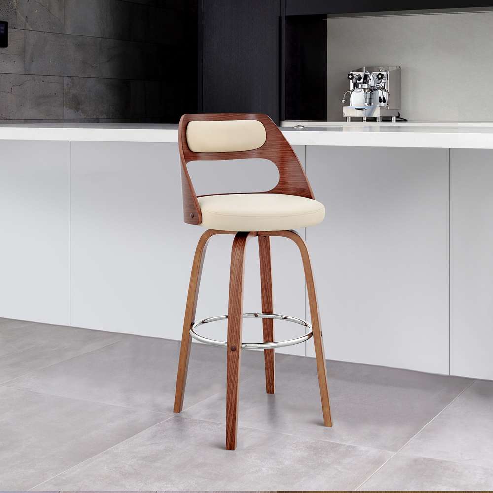 Armen Living - Julius 30in Cream Faux Leather and Walnut Wood Bar Stool - LCJUBAWACR30 veiw 11