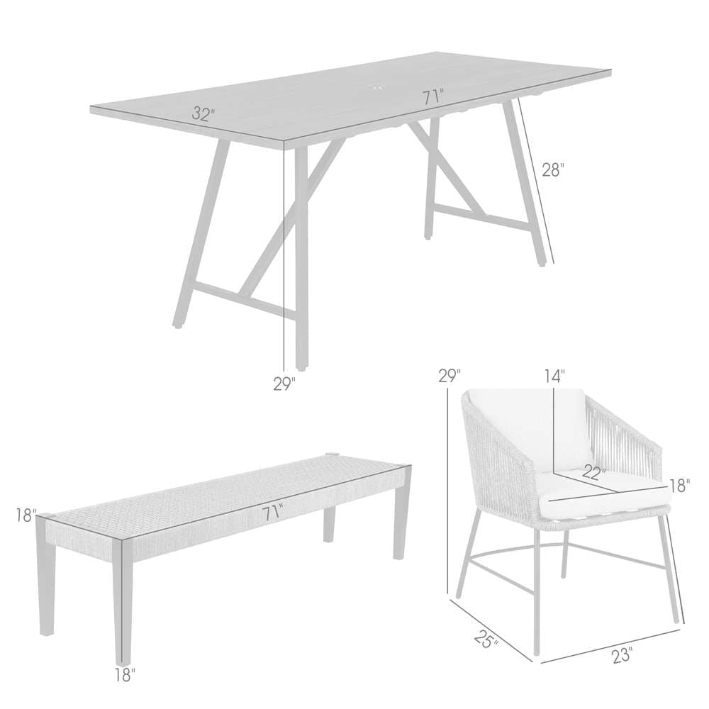Armen Living - Koala Calica and Camino 6 Piece Outdoor Dining Set with Dark Eucalyptus Wood and Grey Rope and Cushions - 840254333802 veiw 9