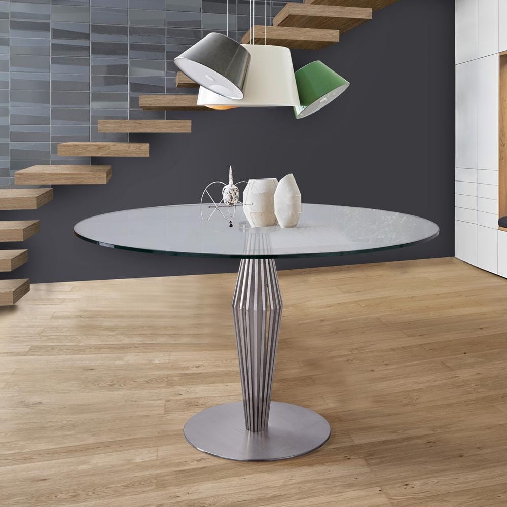 Armen Living - Lindsey Contemporary Dining Table in Brushed Stainless Steel Finish and Clear Glass top - LCLNDIBS veiw 3