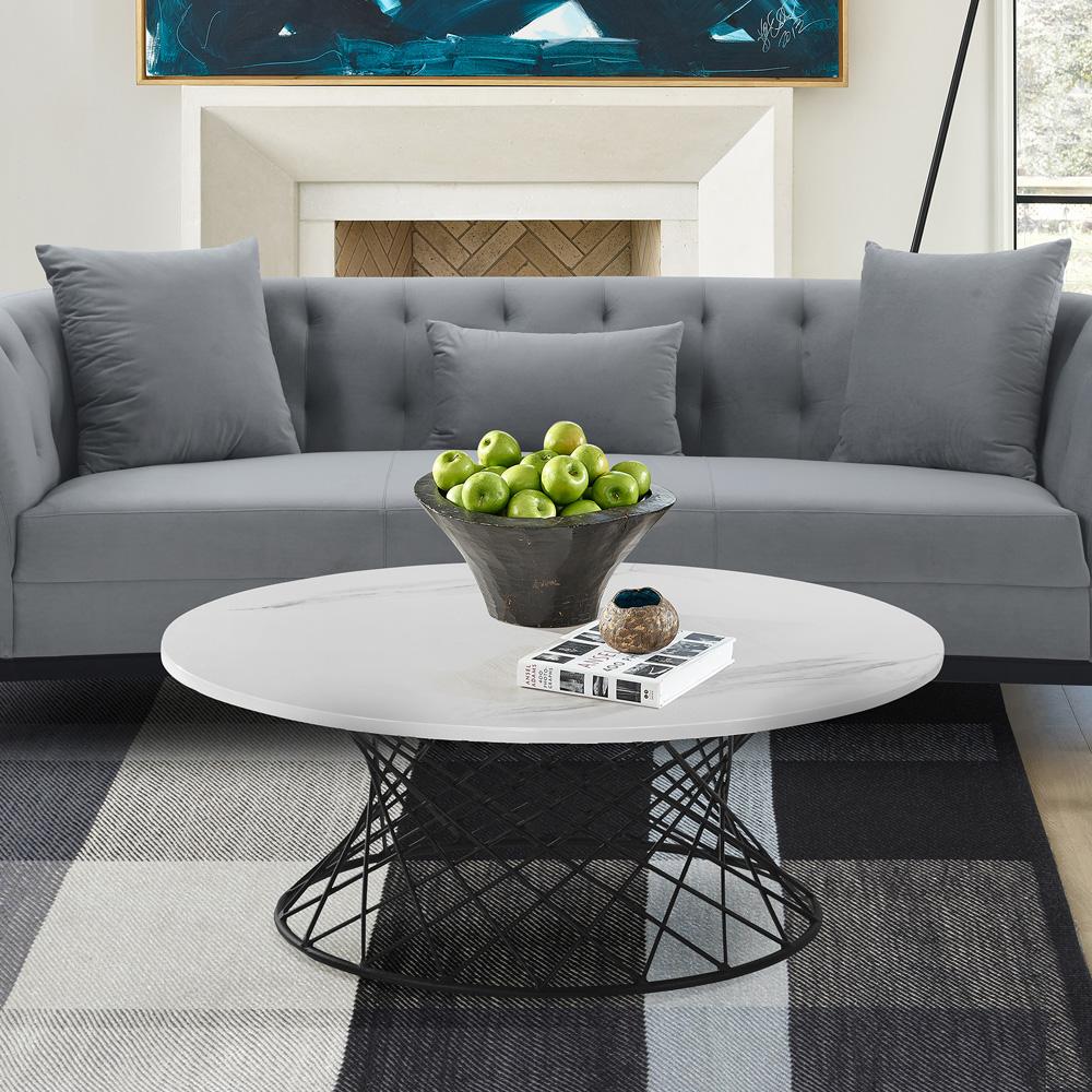 Armen Living - Loxley White Marble Coffee Table with Black Metal Base - LCLXCOMB veiw 6