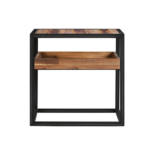 Armen Living - Ludgate Square End Table with Shelf in Acacia and Black Metal - LCLDLARU_CLOSEOUT veiw 2