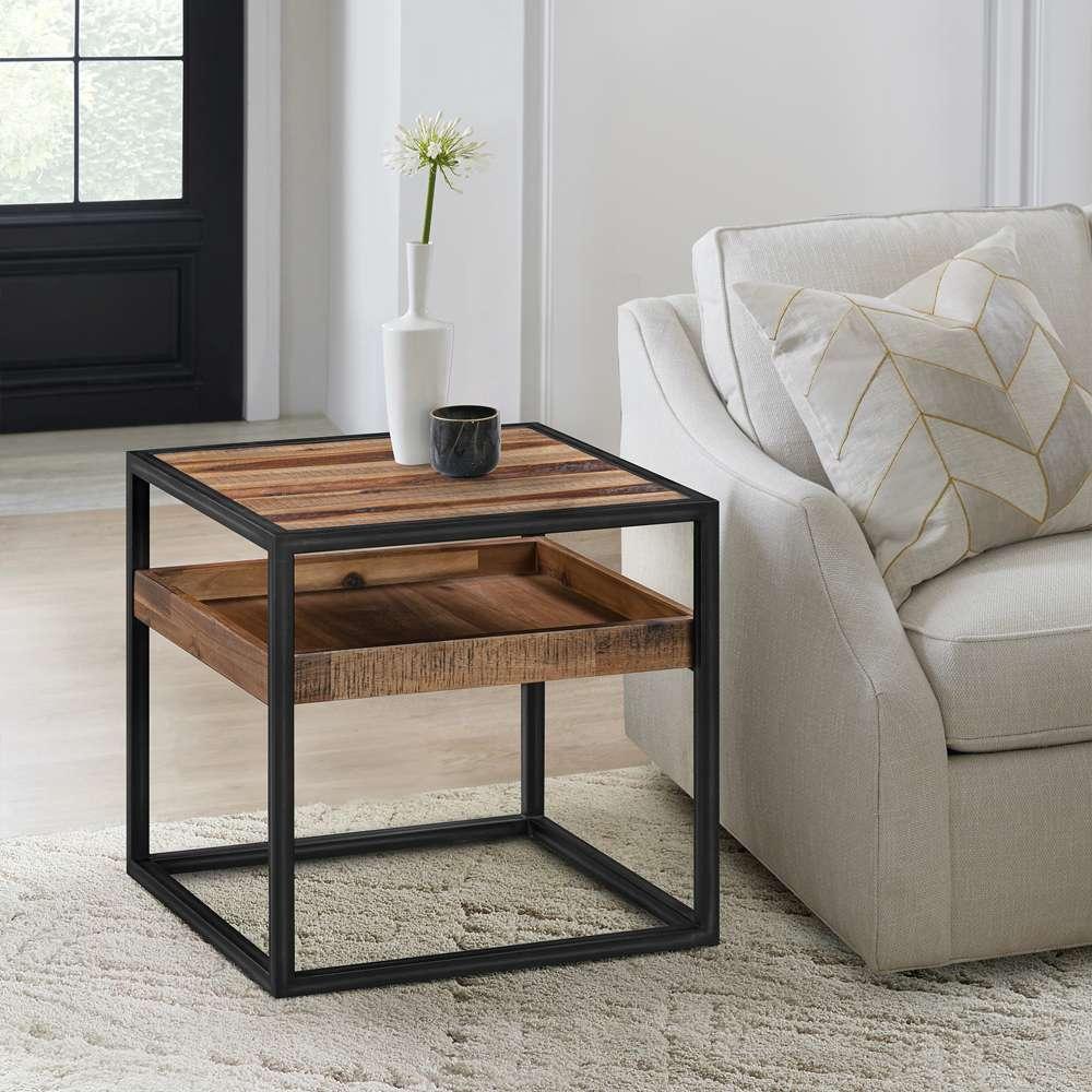 Armen Living - Ludgate Square End Table with Shelf in Acacia and Black Metal - LCLDLARU_CLOSEOUT veiw 6