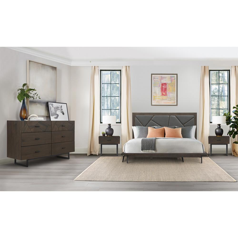 Armen Living - Marquis King Size Platform Bed Frame in Oak Wood with Faux Leather Headboard and Black Metal Legs - LCMUBDGRKG - CLOSEOUT veiw 10