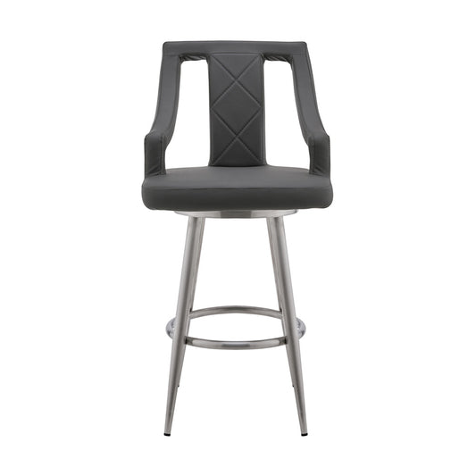 Armen Living - Maxen 30in Gray Faux Leather and Brushed Stainless Steel Swivel Bar Stool - LCMXBABSGR30_CLOSEOUT veiw 2