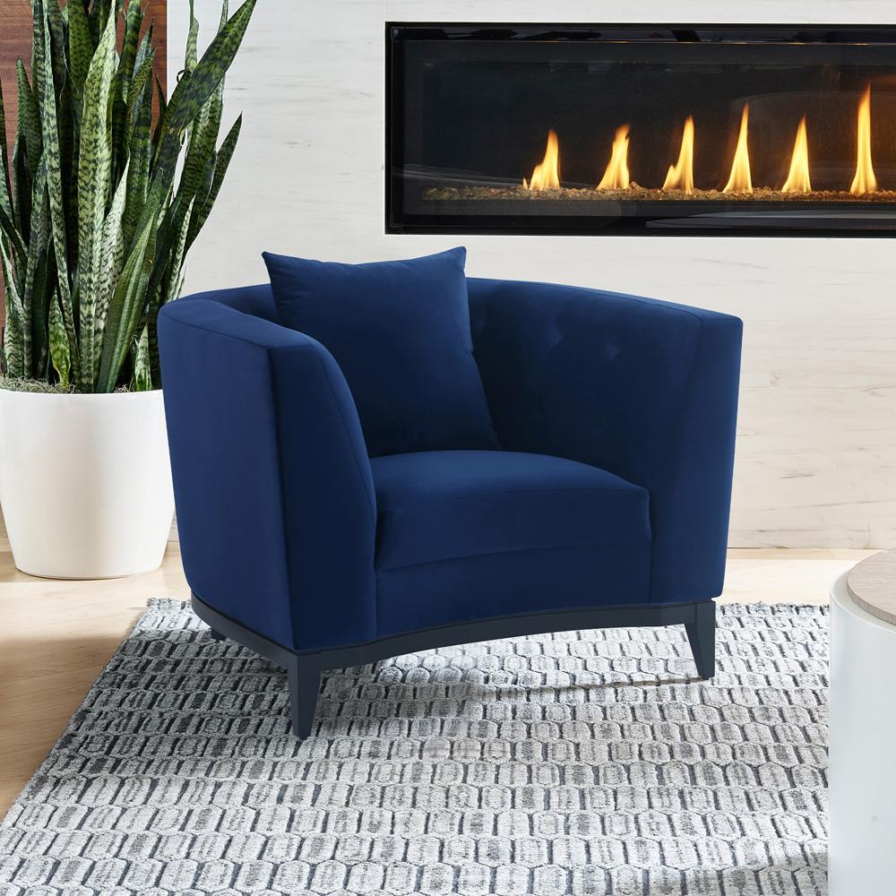 Armen Living - Melange Blue Velvet Upholstered Accent Chair with Black Wood Base - LCMG1BLUE veiw 5