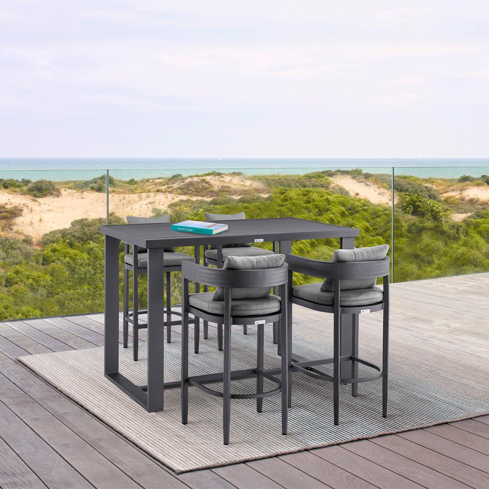 Armen Living - Menorca Outdoor Patio 5-Piece Bar Table Set in Aluminum with Gray Cushions - SETODMQGR30 veiw 8