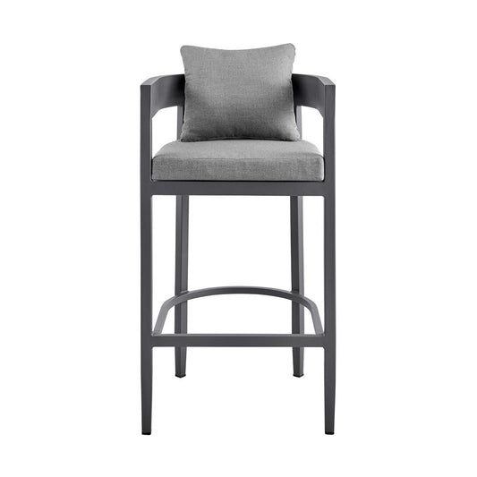 Armen Living - Menorca Outdoor Patio Bar Stool in Aluminum with Gray Cushions - LCMQBAGR30 veiw 2