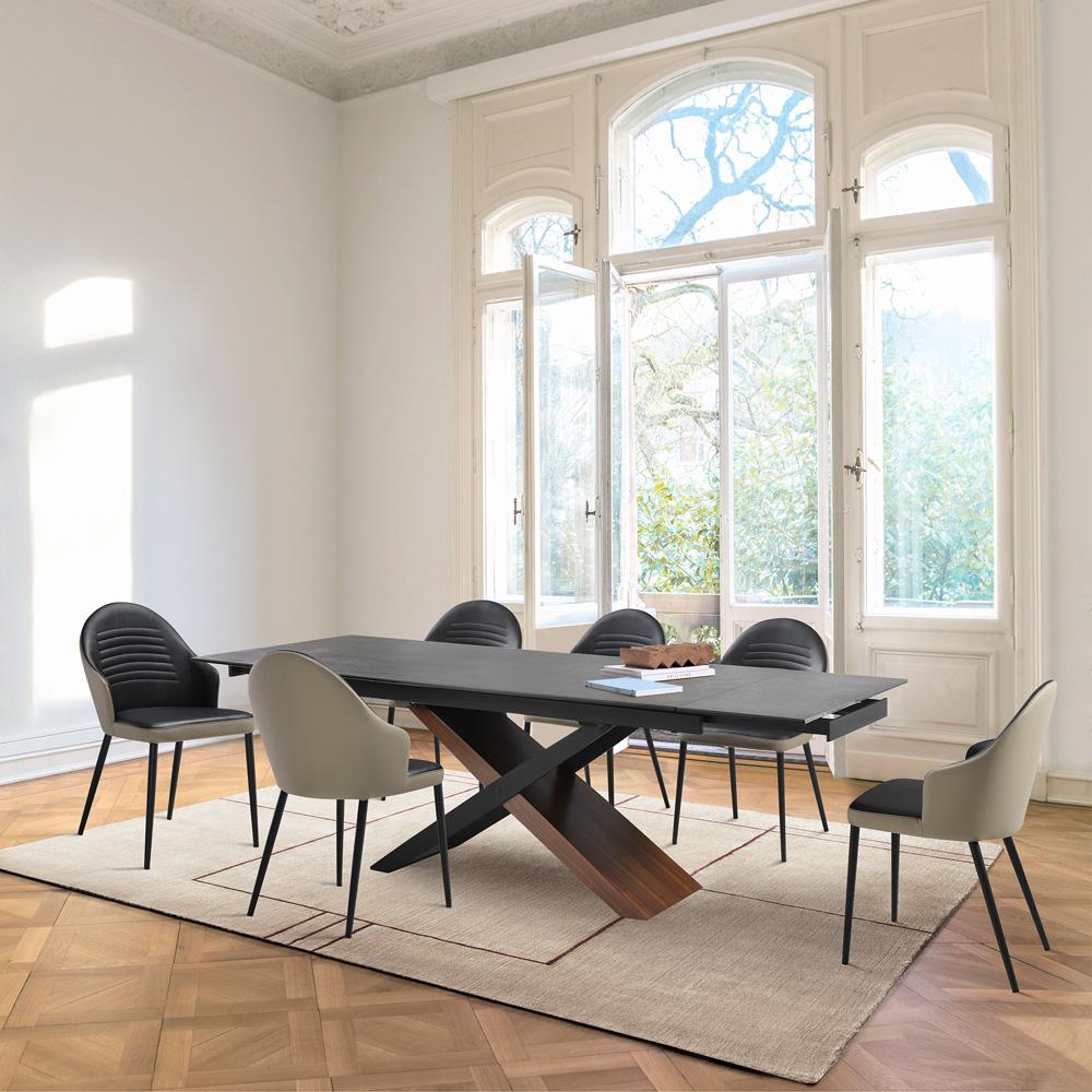 Armen Living - Milena Rocco 7 Piece Extendable Dining Set with Taupe Gray and Black Faux Leather Chairs - SETMIRO7TG veiw 8